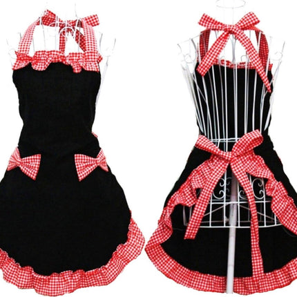 Kitchen Apron - Catering Apron - Pottery Apron - BBQ Apron - Painting Apron - Carpenter's Apron - flirty vintage aprons for womanhood girls with pockets as a Mother's Day gift (Black and red).
