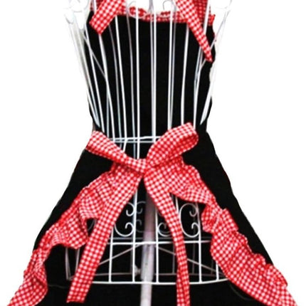 Kitchen Apron - Catering Apron - Pottery Apron - BBQ Apron - Painting Apron - Carpenter's Apron - flirty vintage aprons for womanhood girls with pockets as a Mother's Day gift (Black and red).