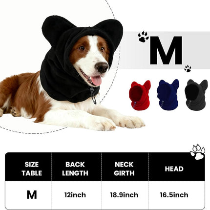 Dog emergency winter cone with ear protection, fleece neck warmer for dogs, (black, M).