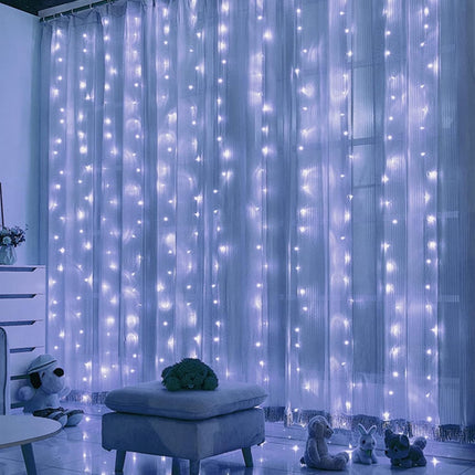 Curtain lights, Christmas lights - 300 LEDs, 8 light modes, copper string lights with remote control, USB powered and waterproof for Christmas, bedroom, party, wedding, home, garden, wall decorations, cool blue.