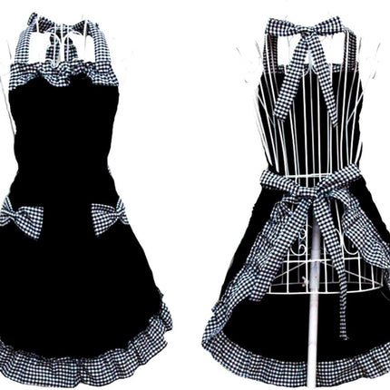 Kitchen Apron - Catering Apron - Pottery Apron - BBQ Apron - Painting Apron - Carpenter's Apron - flirty vintage aprons for womanly girls with pockets as a Mother's Day gift (black).