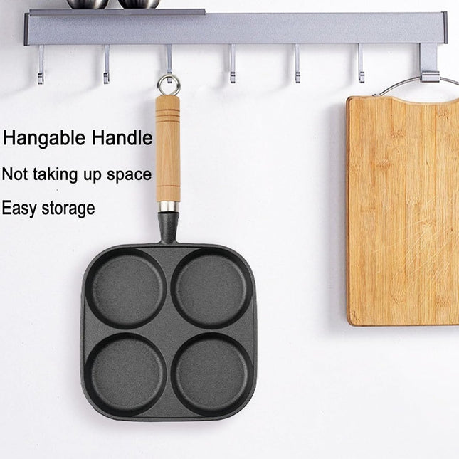 Four-pan 18 cm - Cast Iron - Natural Non-Stick Coating - For Eggs & Hamburgers.