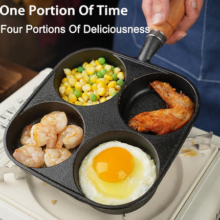 Four-pan 18 cm - Cast Iron - Natural Non-Stick Coating - For Eggs & Hamburgers.