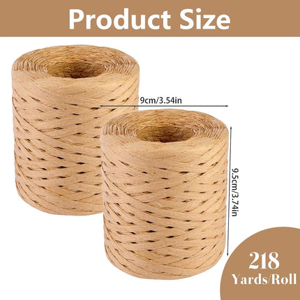 2 rolls of raffia ribbon - natural raffia paper twine - gift wrapping Christmas crafting DIY decoration - 1/4 inch (kraft).