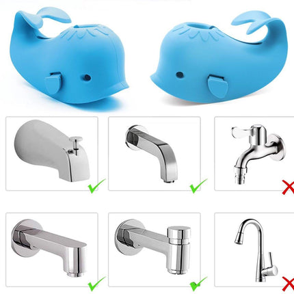 Bath Faucet Cover - Soft silicone safety protector for children, toddlers, and babies - Cute whale design, nice bath gift for children - blue.