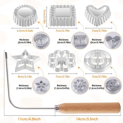4-Piece Rosette Shaper Set - Cast Aluminum with Wooden Handle - For Coffee Cookies, Bunuelos & Funnel Cookies.