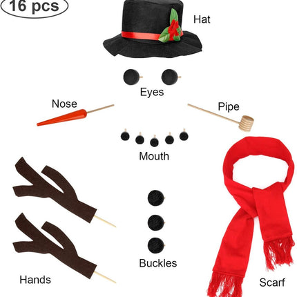 16-Piece Snowman Decoration Set - Christmas Winter Party - Reusable - Non-woven Velour.