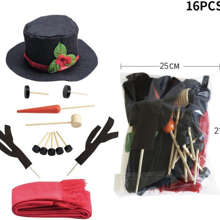16-Piece Snowman Decoration Set - Christmas Winter Party - Reusable - Non-woven Velour.