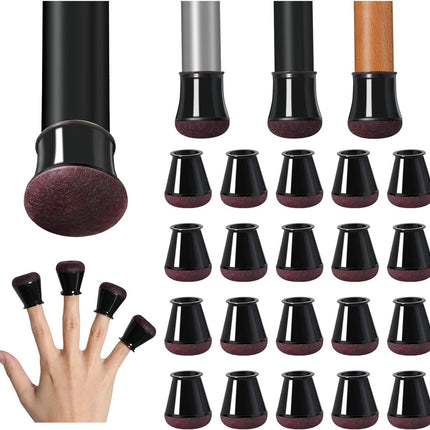 Chair Leg Caps - Chair Leg Protectors - 17-22mm - with Anti-Scratch Felt - Chair Leg Protectors - Floor Protection - Chair Leg Covers - 24 Pieces - Black - Round.