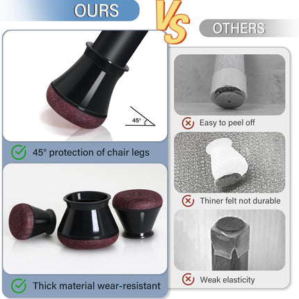 Chair Leg Caps - Chair Leg Protectors - 17-22mm - with Anti-Scratch Felt - Chair Leg Protectors - Floor Protection - Chair Leg Covers - 24 Pieces - Black - Round.