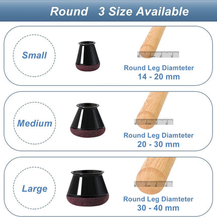 Chair Leg Caps - Chair Leg Protectors - 17-22mm - with Anti-Scratch Felt - Chair Leg Protectors - Floor Protection - Chair Leg Covers - 24 Pieces - Black - Round.