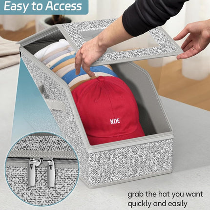 2-Pack Storage Boxes for Caps - Storage Solution for Up to 24 Baseball Caps - Stackable 2-in-1 Hat Box.