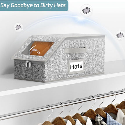 2-Pack Storage Boxes for Caps - Storage Solution for Up to 24 Baseball Caps - Stackable 2-in-1 Hat Box.