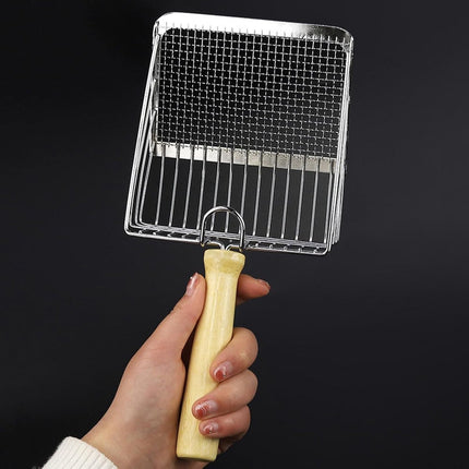 Stainless Steel Cat Litter Scoop with Wooden Handle - Two-in-One Function - Standard Included.
