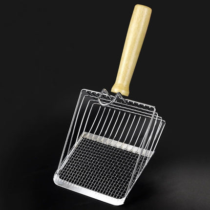 Stainless Steel Cat Litter Scoop with Wooden Handle - Two-in-One Function - Standard Included.