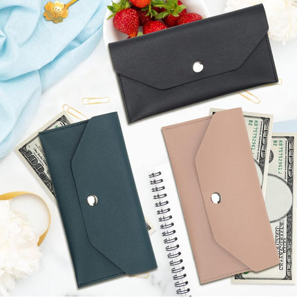 PU leather money envelope bag - 3 reusable budget envelopes for spring festivals, weddings, birthdays, graduations, and holidays (black, pink, dark blue).