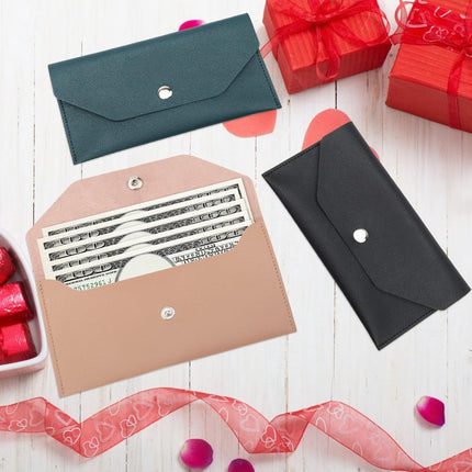 PU leather money envelope bag - 3 reusable budget envelopes for spring festivals, weddings, birthdays, graduations, and holidays (black, pink, dark blue).