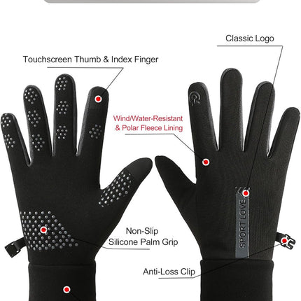 Warm winter gloves - Touchscreen operation - Warm fleece lining, Windproof - Suitable for cycling and driving, Non-slip black.