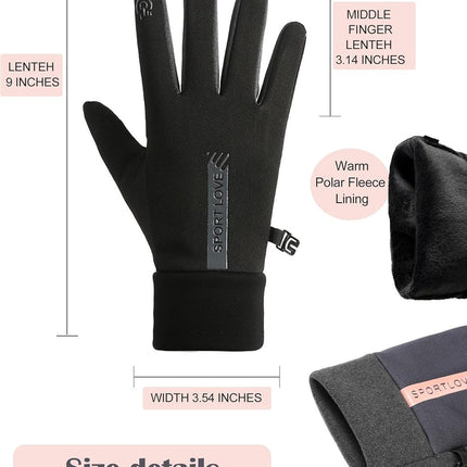 Warm winter gloves - Touchscreen operation - Warm fleece lining, Windproof - Suitable for cycling and driving, Non-slip black.