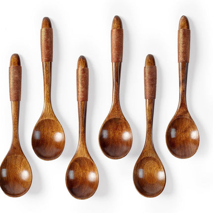 Wooden Spoons - 17cm Bamboo Spoons - Eco-friendly - Versatile Use - Perfect for Honey Jars & Jams (6-piece).
