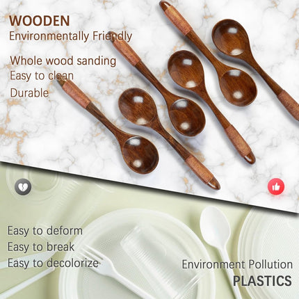 Wooden Spoons - 17cm Bamboo Spoons - Eco-friendly - Versatile Use - Perfect for Honey Jars & Jams (6-piece).
