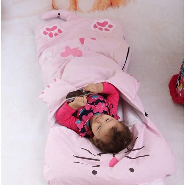 Children's Sleeping Bag 160x60cm – Cartoons, soft warm, green.