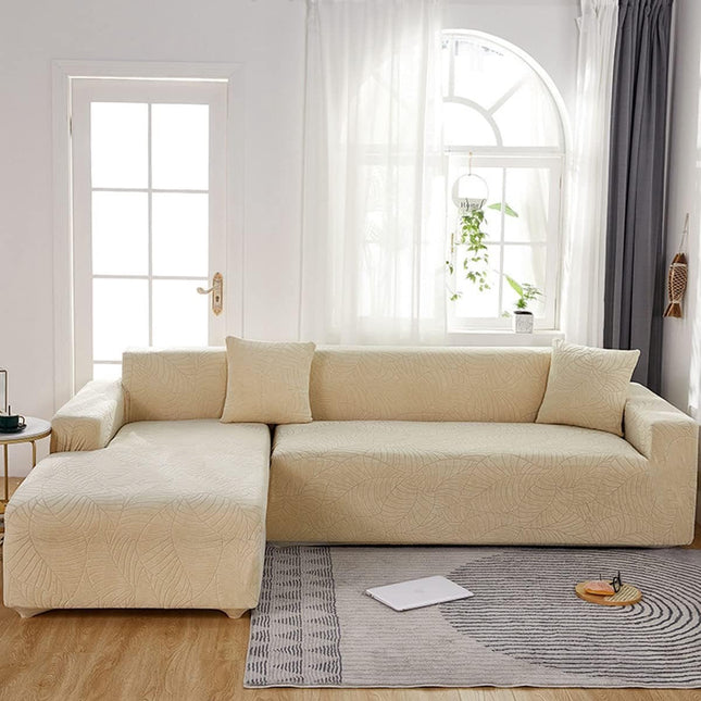 Waterproof sofa cover - Beige jacquard leaf pattern - For single sofa (90-140 cm).