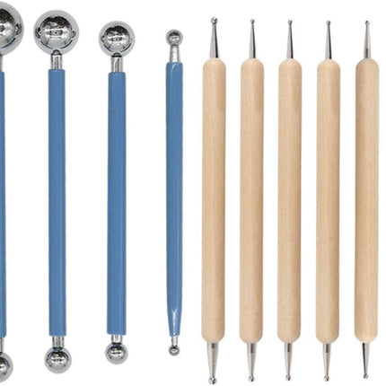 10-piece pointillism tool set - relief pens - tracing pens - suitable for rock painting, nail art, pottery, clay modeling, carbon transfer paper, decorations and DIY art and crafts (blue, wood).