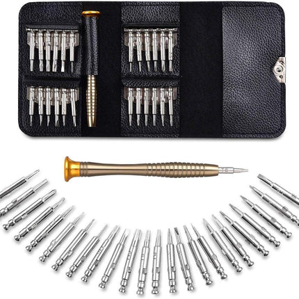 Screwdriver Set - 25-in-1 Repair Kit - Screwdriver Set with Protective Case - Professional Repair Kit for Mobile Phones, Laptops, and Glasses - Includes Torx, Y-, slotted, and triangle screwdrivers..