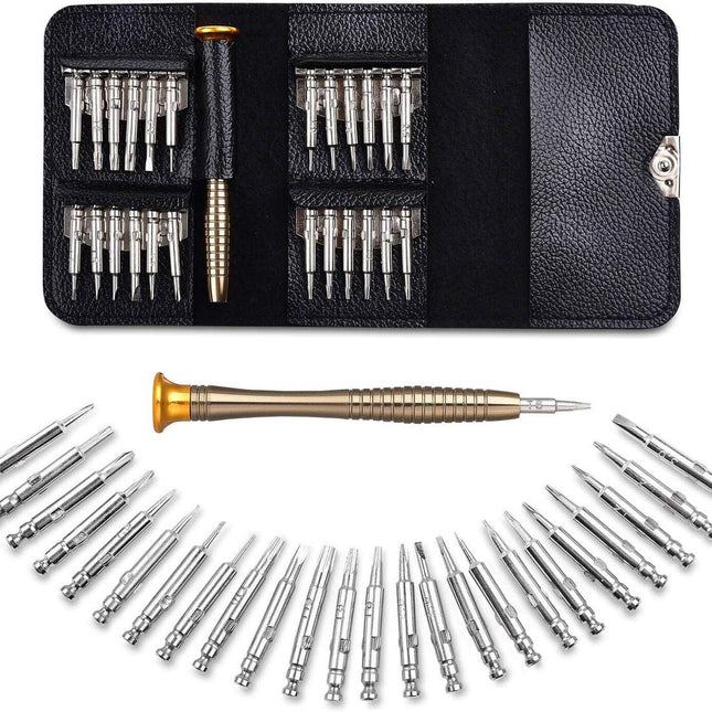 Screwdriver Set - 25-in-1 Repair Kit - Screwdriver Set with Protective Case - Professional Repair Kit for Mobile Phones, Laptops, and Glasses - Includes Torx, Y-, slotted, and triangle screwdrivers..