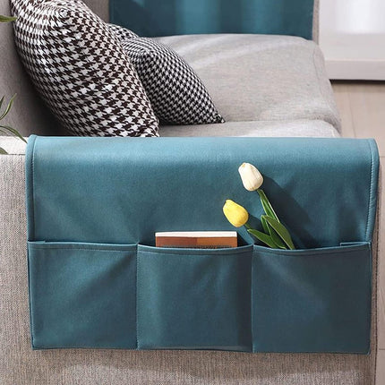 Sofa Armrest Storage - 5 Compartments - Reinforced Tech Fabric - Remote Control Holder - White (60*110CM).