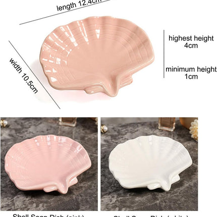 Ceramic Soap Holder - Sea-Shell Soap Tray with Self-Draining - Soap Holder - Soap Box - Small Soap Dish - 1 Piece White.