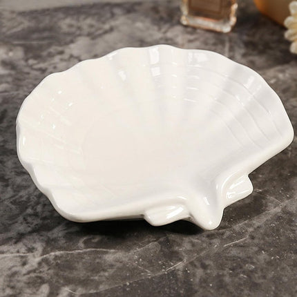 Ceramic Soap Holder - Sea-Shell Soap Tray with Self-Draining - Soap Holder - Soap Box - Small Soap Dish - 1 Piece White.