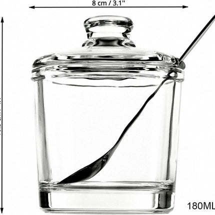 piece Classic clear glass sugar bowl with lid Serving spoon Salt shaker Pepper Storage jar Spice jar Dispenser container Sugar box Condiment Spice racks Home kitchen holder.