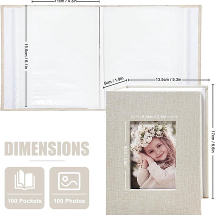 Photo album 4x6 – 100 compartments, linen cover, light grey.