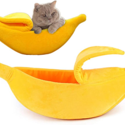 Banana-shaped pet bed - Creative dog and cat kennel - Warm and soft plush puppy mat - Cute fruit design for cats, kittens, and dogs - Available in various sizes (L).