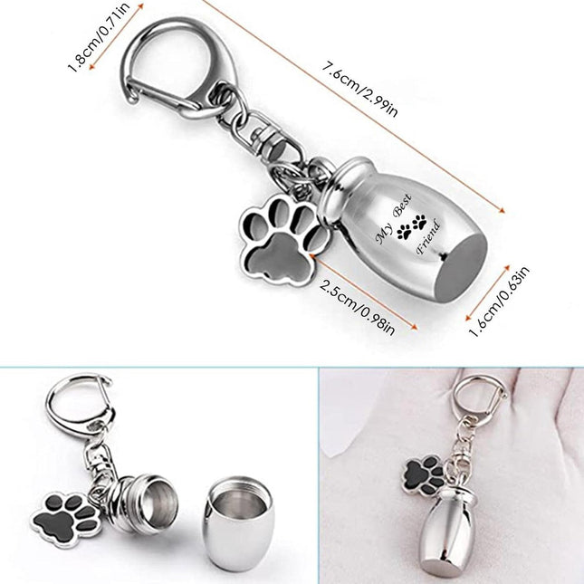 Pet Ash Keychain - Stainless Steel Paw - Waterproof - Ash Holder for Cats Dogs.