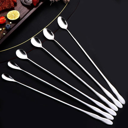 Coffee spoons - Iced tea spoons - Long-handled spoons - Stirring spoons for coffee, ice cream, and cocktails - Stainless steel stirrers - 32 cm dessert spoons (6-pack).