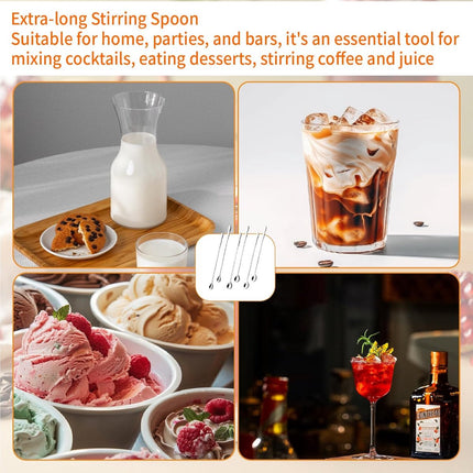 Coffee spoons - Iced tea spoons - Long-handled spoons - Stirring spoons for coffee, ice cream, and cocktails - Stainless steel stirrers - 32 cm dessert spoons (6-pack).