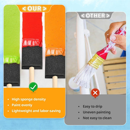 Foam paint brushes - 8 pieces, 4 cm wide - Sponge brushes for smooth painting - For staining and craft projects.
