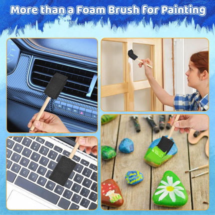 Foam paint brushes - 8 pieces, 4 cm wide - Sponge brushes for smooth painting - For staining and craft projects.