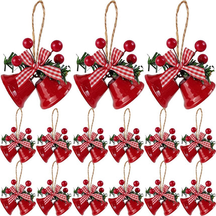 18 pieces red Christmas bell ornaments - hanging tree ornaments metal bell hangers - Christmas holiday decoration.