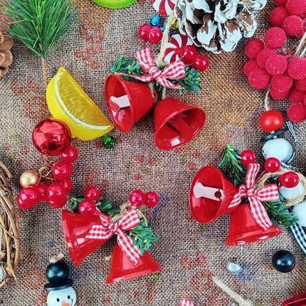18 pieces red Christmas bell ornaments - hanging tree ornaments metal bell hangers - Christmas holiday decoration.