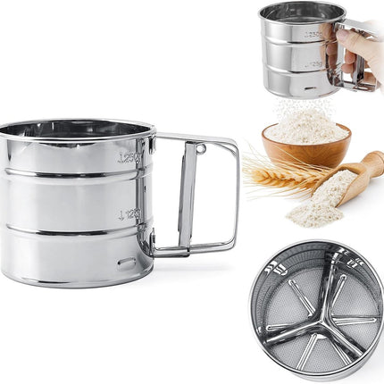 Flour Sieve - Flour Sieve - Professional Fine Mesh Sieve - Fine Kitchen Sieve - One-Hand Press Stainless Steel - Ideal for Baking and Sprinkling Powdered Sugar.