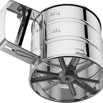 Flour Sieve - Flour Sieve - Professional Fine Mesh Sieve - Fine Kitchen Sieve - One-Hand Press Stainless Steel - Ideal for Baking and Sprinkling Powdered Sugar.