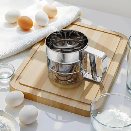 Flour Sieve - Flour Sieve - Professional Fine Mesh Sieve - Fine Kitchen Sieve - One-Hand Press Stainless Steel - Ideal for Baking and Sprinkling Powdered Sugar.