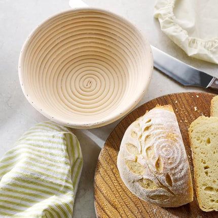 2-Pack Fermentation Basket - Bread Proofing Basket - 9 Inch Round Woven Basket - Includes Linen Lining - Handmade from Natural Reed.