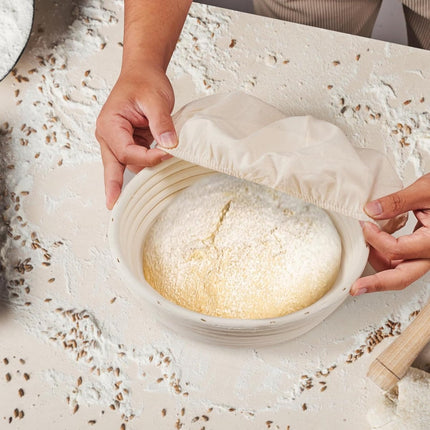 2-Pack Fermentation Basket - Bread Proofing Basket - 9 Inch Round Woven Basket - Includes Linen Lining - Handmade from Natural Reed.