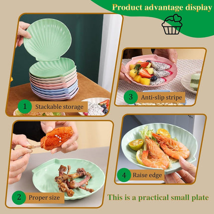 shell-shaped dessert plates - reusable 15 cm plastic plates - for appetizers, wedding cakes, and salads - ideal for travel, picnics, and parties (pink).