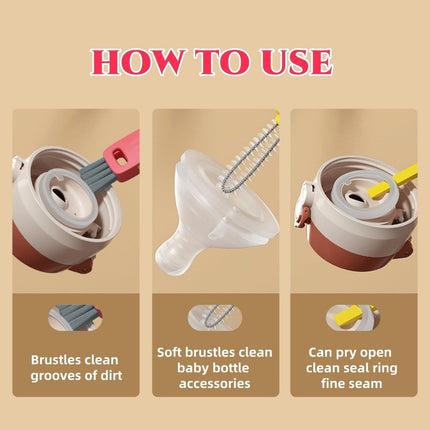 3-in-1 cleaning brush for cup lids, 3-in-1 multifunctional cleaning brush, portable bottle lid cleaner, tight spaces, cup, portable cup lid cleaner with brush, 3 pieces.